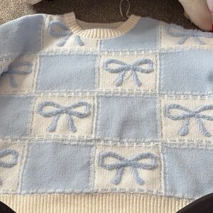 Altar'd State Blue and Cream Bow Sweater